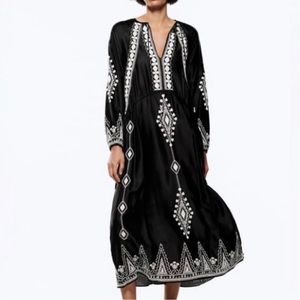 Zara Maxi Dress, size medium, black with white embroidery